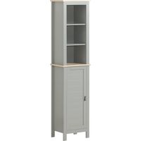 Sobuy – Meuble colonne salle de bain avec 3 étagères ouvertes – Rangement fermé – Poignées en cuir – MDF gris – 39 x 30 x 169 cm – BZR68HG