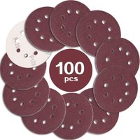 100 Disques de ponçage 125mm Grain 120, 8 trous, Oxyde d'aluminium, Pour ponceuse excentrique, Bois et métal