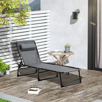 Klappbare Sonnenliege, Relaxsessel, 5-fach verstellbare Rückenlehne, abnehmbare Kopfstütze, integriertes Seitenfach, Textilene-Bezug, Stahlrahmen, Maße 189 x 58 x 30 cm, grau