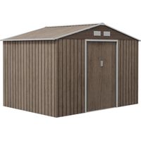 Gerätehaus Metall 4,9 m² - Gartenhaus Pultdach - Verzinkter Stahl - Schiebetür - Hellbraun