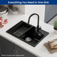 Sofetiy Max 65 x 45 cm Granitspüle, Küchenspüle Granit mit Abtropfkorb, Aufsatzspüle für die Küche, mit Siphon Ab- und Überlaufgarnitur, Anthrazit