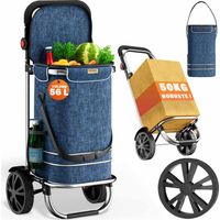 Monzana – Chariot de courses pliable 56L 3 en 1 – Compartiment isotherme – Poignée réglable – Bandes réfléchissantes – Tissu Oxford 600D