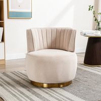 Fauteuil pivotant moderne à 360°, fauteuil pivotant rond, revêtement en velours doux, dossier confortable, structure stable, fauteuil tonneau, convient au salon, à la chambre et au bureau, beige