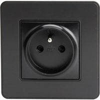 Toma de corriente empotrable de 2 polos + toma de tierra 16A modelo KOURO metal negro cepillado ZENITECH