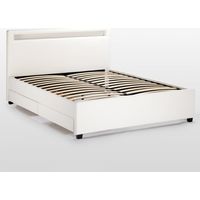 Doppelbett mit Lattenrost Led-Kopfende Schubladen Metall Holz 160x190 cm Geneva King - Weiß