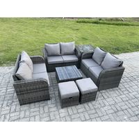 Fimous Gartenmöbel Sets 8-Sitzer Wicker Rattan Möbel Sofa Sets mit quadratischem Couchtisch Liebe Sitz Sofa 2 Kleine Fußhocker Beistelltisch