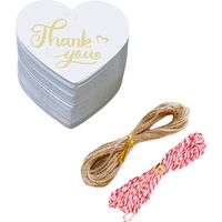 100pcs thankyou round thank you card white+10m red and white cotton rope+10m sisal rope