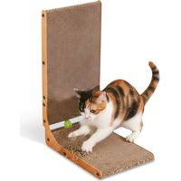 Tiragraffi Per Gatti A Forma Di L Altezza 68 Cm – Graffiatoio In Carta Ondulata Resistente E Legno Mdf – Design Salvaspazio Con Gioco A Pallina Integrato