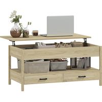 Mesa de Centro Elevable con Almacenamiento Compartimento Oculto Cajones y Estante Abierto 100x50x48-62 cm Roble
