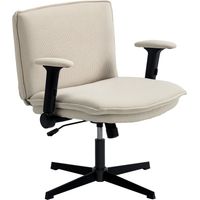 Silla de Oficina Piernas Cruzadas con Reposabrazos Abatible Asiento Ancho sin Ruedas Altura Ajustable Giratoria Crema