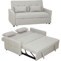 Divano 2 Posti Convertibile in Divano Letto Clic Clac con 2 Cuscini in Tessuto, Marrone Chiaro