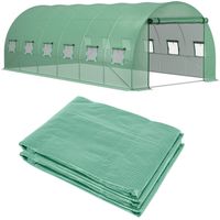 Outsunny 18 m² Gewächshaustunnelabdeckung (6 x 3 x 2 m) aus PE, UV-beständig, wasserdicht, 12 Fenster, aufrollbare Tür mit Reißverschluss, grün