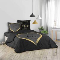 Douceur D'Intérieur – Parure de lit 200 x 200 cm en coton noir – Hypoallergénique et thermorégulatrice – Double face avec 2 taies d'oreiller 63 x 63 cm