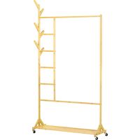Perchero de pie de bambú con ruedas 6 ganchos barra estante 100x37x191 cm