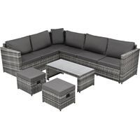 Rattan Garden Furniture Set 8 Seater Rattan Sofa Garden Corner Sofa Set Garden Lounge with Coffee table & 2 stools
