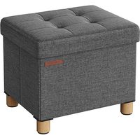 Songmics – Pouf coffre de rangement pliable avec repose-pieds – Tissu façon lin, MDF, gris foncé – Dimensions 32 x 40 x 33,5 cm – Capacité 300 kg
