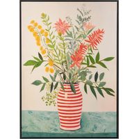 Tableau Mural sur Toile Imprimé Bouquet Vase Floral Fait Main Matériaux Synthétiques avec Cadre en Bois de Pin Multicolore Wexford
