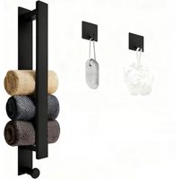 Porte Serviette, Porte-Serviettes Mural, Porte Serviette Murale Noir Mat avec 2 Crochets, pour Serviette Pliée Serviette Roulée Grandes Serviettes