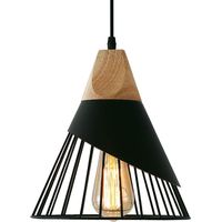 Suspension vintage, design bois et métal, plafonnier industriel, abat-jour de 27 pouces, salle à manger, cuisine, applique murale, noir à lumière chaude