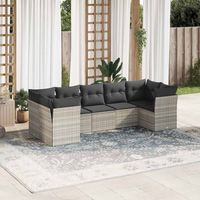 Salon de jardin résine tressée 7 places avec coussins gris clair et rangement sous siège