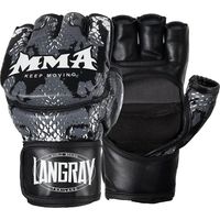 Gants de MMA,Faux Cuir Gants D'entraînement sans Doigts Gants UFC, Protection du Poignet Gants avec Ajustable Le Velcro pour La Formation Kickboxing Muay Thaï Arts Martiaux Mixtes,Noir,S
