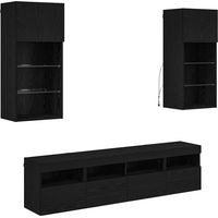 vidaXL TV Wall Units with LED 5 pcs Black Oak 40.5 x 30 x 90 cm