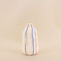 Vase en céramique blanches lignes colorées, H17cm