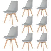 Set of 8 Dining Chairs Modern Plastic Chairs Faux Leather Cushioned Pad Seat Wooden Legs Max.120kg Living Room Kitchen Office Lounge Grey