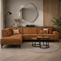 Canapé d'angle industriel en cuir écologique cognac Brisbane -
