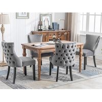 Lot de 4 Chaises - Chaise en Velours Chaise de Salle à Manger Chaise 4 Pieds avec Piqûre de Bouton Structure en Bois Massif - Gris