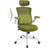 SMARTUE Silla de oficina ergonómica – Silla de escritorio de malla con reposacabezas, soporte lumbar, reposabrazos abatibles y función de balanceo de 140°, verde