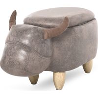 Pouf Contenitore a Forma di Bufalo, Pouf Moderno da Salotto, Sgabello Poggiapiedi, Struttura , Seduta Imbottita, 62x35x36cm, Marrone