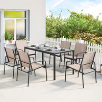 Table de jardin et chaises doté de table effet bois et 6 chaises respirantes pour le kaki terrasse