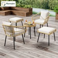 HOMAIRE 5-teiliges Garten-Lounge-Set Rattan Natur mit Esstisch, Stühlen und Hockern
