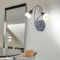 Spotlampe Wandleuchte Wandlampe Wohnzimmerlampe Schlafzimmerleuchte, 2 flammig, Metall Glas chrom satiniert, 2x LED 5W 450Lm warmweiß, BxH 35 x 30 cm