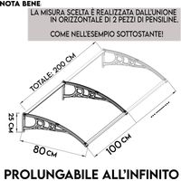 Pensilina Tettoia in Policarbonato Trasparente e Satinato con Braccetti Rinforzati Trasparente 200x80