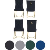Set of 4 Black Ambra Modern Velvet Dining Chairs with Gold Legs & Ring Handle - Tufted Back, Plush Foam Seat, Luxury Accent Chair
