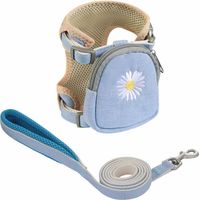 Harnais pour Chat Laisse pour Petit Chien Harnais Réglable pour Chaton,Anti-évasion Ensemble Laisse Harnais Chat a Un Petit Sac Détachable sur Le Dessus pour Ranger Certains Articles,Bleu (S)