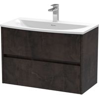 Chartley Contemporary 2 Drawer Wall Hung Vanity Unit with Curved Basin, Metallic Slate, 800mm
