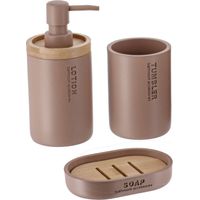 Becherset seifenspender und seifenschale polyresine - cappuccino bambus - Tendance