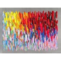 Abstrakte Gemälde Kuatéh Mehrfarbige Pinselstriche 120 x 90 cm Ölgemälde in Silber