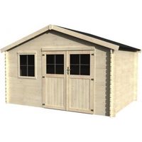 Décor Et Jardin – Abri de jardin bois 398x248 cm – Surface utile 8,28 m² – Épaisseur madriers 28 mm – Double porte vitrée avec serrure – Toiture en feutre bitumeux