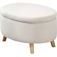 Pouf banco almacenaje ovalado terciopelo beige, patas madera maciza, carga 120 kg, 71x51,5x42 cm