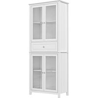 Alacena cocina vitrina 4 puertas vidrio templado cajón estantes ajustables blanco 74x35.5x181.5 cm