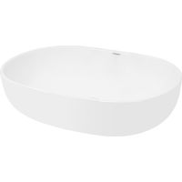 ECD Germany Lavabo de Baño Ø 600 x 420 mm Lavadero de Encimera Material Cerámico Cuenco Blanco Fregadero de Aseo Cascada Estilo Moderno y Elegante Sanitario Sobremesa Lavamanos Sin Rebosadero