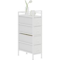Cómoda con 4 Cajones de Tela Marco de Acero Cómoda para Dormitorio para Espacios Pequeños Salón Vestidor Blanco