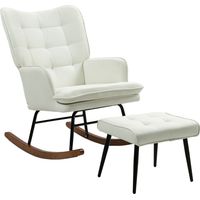 Silla mecedora con reposapiés cojín acolchado reposabrazos carga 130 kg crema