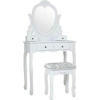 Coiffeuse - avec miroir en forme de cœur & tabouret - 50x30x136cm - blanc