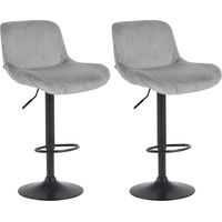 Lot de 2 tabourets de bar réglable en hauteur et rotatif repose-pieds en velours gris cadre en métal noir 100006181