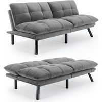 Graues, klappbares Modern-Sofa-Bett – 2-Sitzer Futon-Couch mit Schlaffunktion, platzsparendes Gästebett